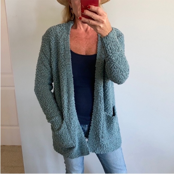 Blue/Green Color Popcorn Texture Open Cardigan - Picture 2 of 9